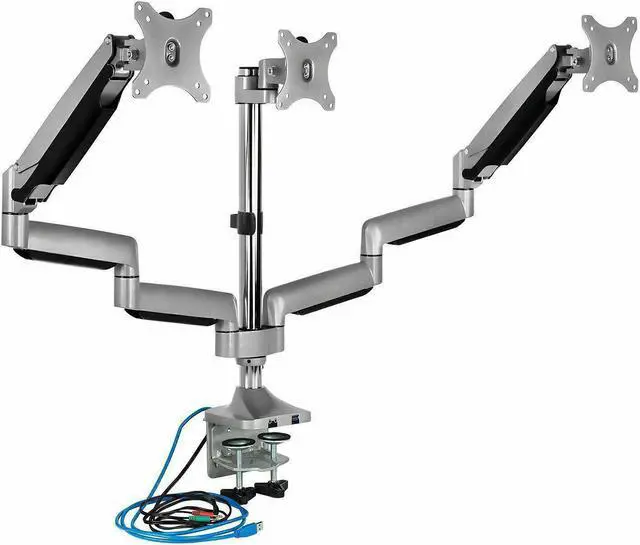 Alt view image 2 of 6 - Triple Monitor Desk Mount With USB Port Height Adjustable 17" - 32"
