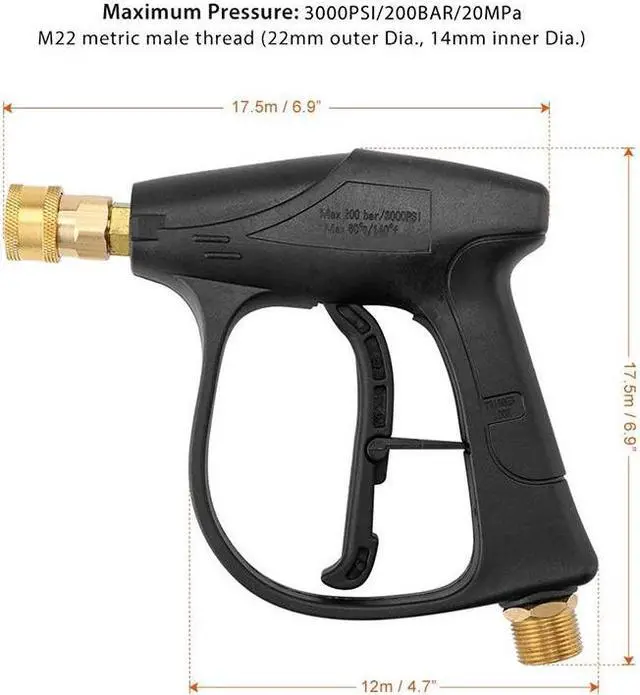 Alt view image 3 of 6 - 1/4" High Pressure Washer  3000PSI Car Wash Foam Spray Short Wand / Nozzle