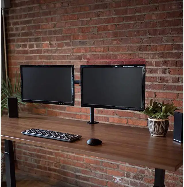 Alt view image 4 of 7 - Dual Monitor Stand Up Desk Mount Extra Tall 39 inch Pole Fully Adjustable Stand for up to 27 inch Screens STANDV012