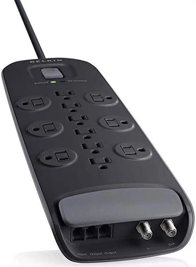 Alt view image 3 of 4 - 12Outlet Power Strip Surge Protector wFlat Plug 8ft Cord Ideal for Computers Home Theatre Appliances Office Equipment 4000 Joules