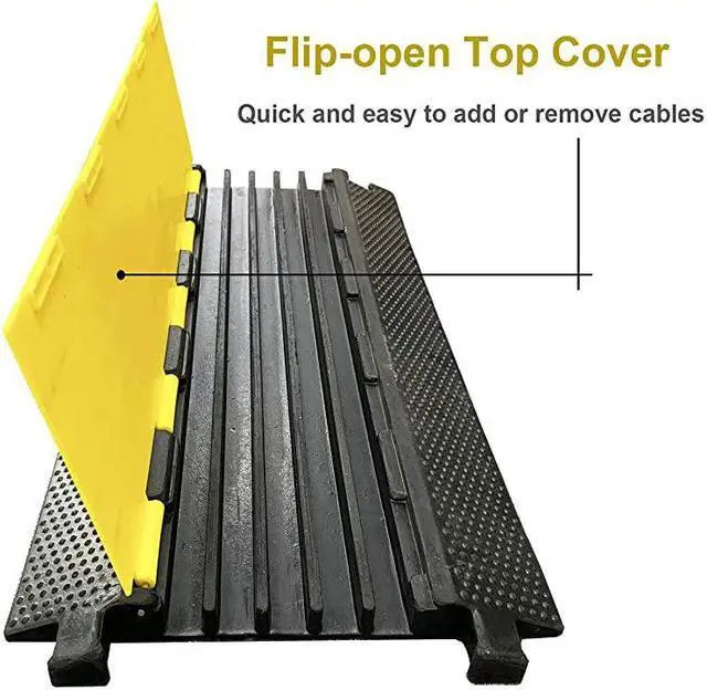 Alt view image 2 of 7 - 5 Channel Rubber Cable Protector Ramp Traffic Speed Bump 18000lbs Capacity Heavy Duty Cable Protective Cover Ramp Driveway Hose Cord Track Protector Wires Concealer wFlipOpen Top Cover