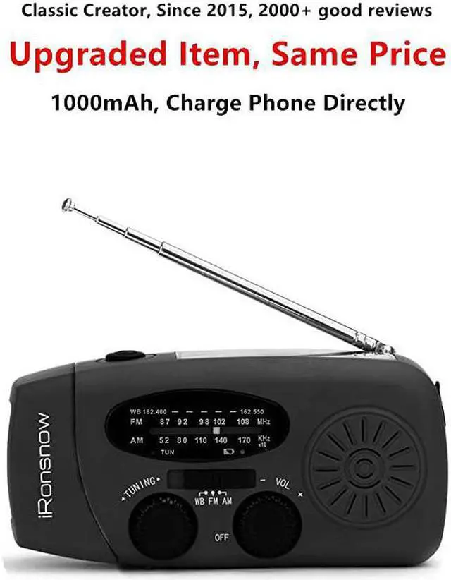 Alt view image 6 of 7 - Upgraded 2000mAh?  Solar Emergency NOAA Weather Radio Dynamo Hand Crank Self Powered AM FM WB Radios 3 LED Flashlight 2000mAh with Charging Indicator Smart Phone Charger Power Bank (Black)