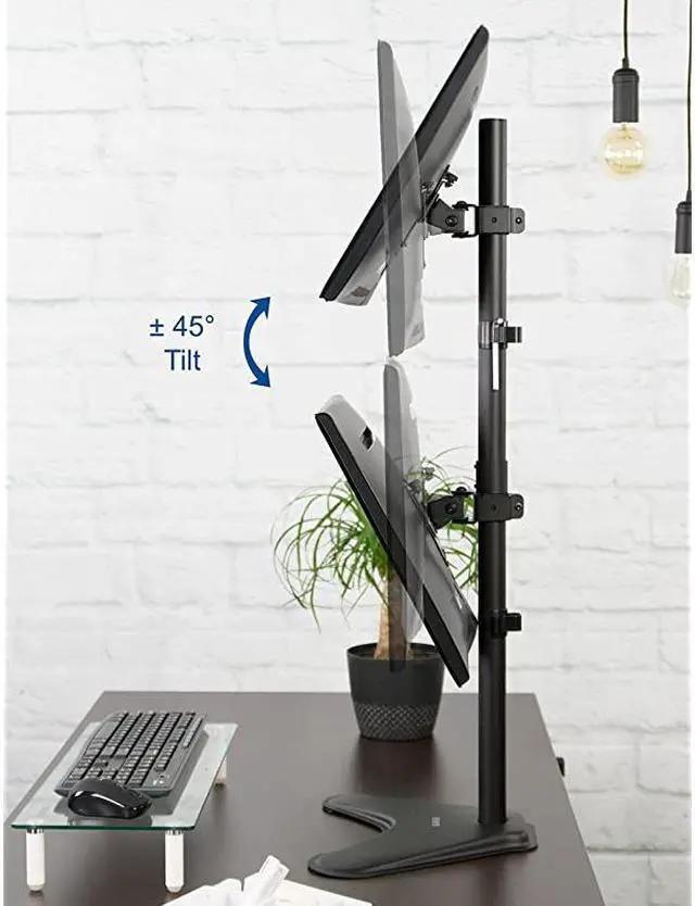 Alt view image 6 of 7 - Dual Monitor Desk Stand Freestanding LCD mount Holds in Vertical Position 2 Screens up to 30 STANDV002L