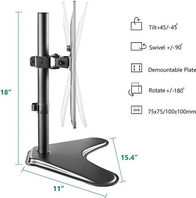 Alt view image 3 of 7 - Free Standing Single LCD Monitor Fully Adjustable Desk Mount Fits 1 Screen up to 32 inch 176 lbs Weight Capacity MF001 Black