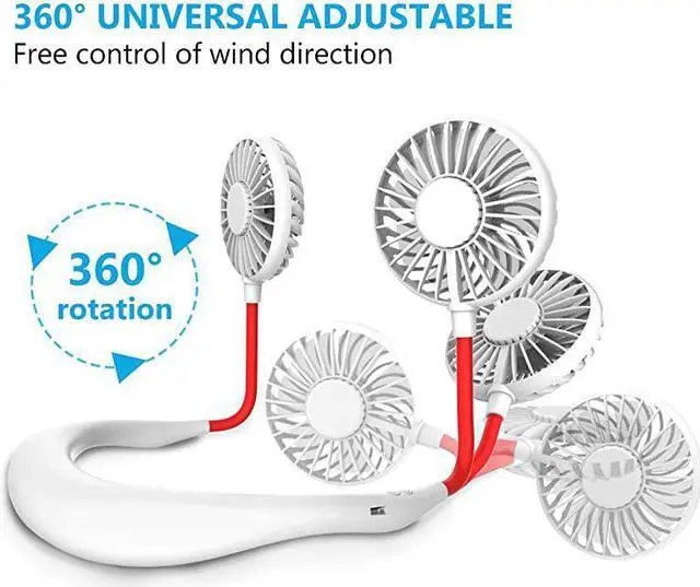 Alt view image 2 of 7 - Free Portable Neck Fan Rechargeable Mini USB Personal Fan Battery Operated with 3 Level Air Flow 7 LED Lights for Home Office Travel Indoor Outdoor White