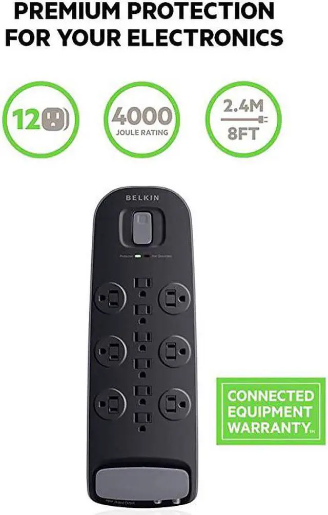 Alt view image 2 of 4 - 12Outlet Power Strip Surge Protector wFlat Plug 8ft Cord Ideal for Computers Home Theatre Appliances Office Equipment 4000 Joules
