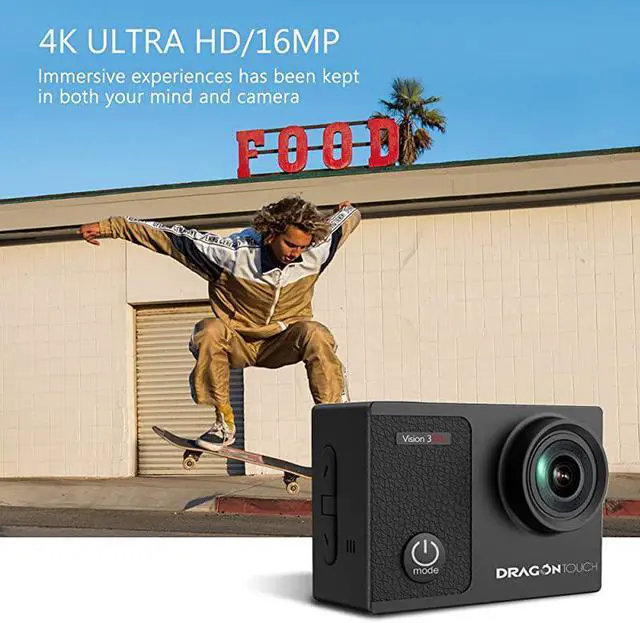 Alt view image 3 of 6 - 4K Action Camera Touch Screen 16MP Vision 3 Pro 100 feet Waterproof Camera Adjustable View Angle WiFi Sports Camera with Remote Control and Helmet Accessories Kit