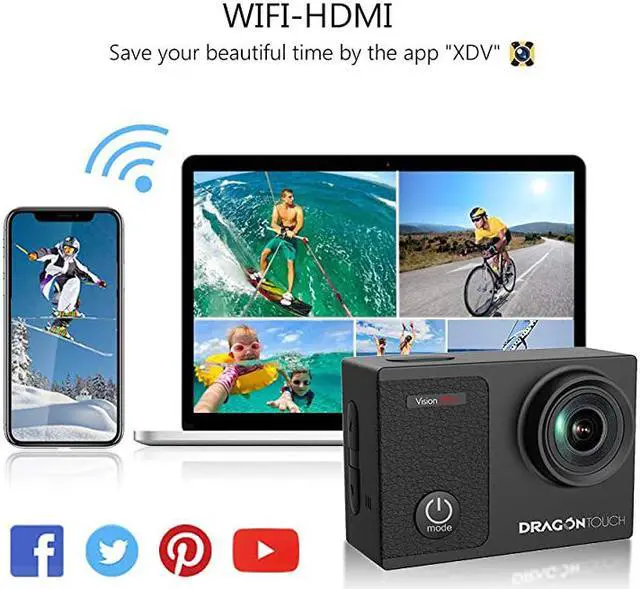 Alt view image 5 of 6 - 4K Action Camera Touch Screen 16MP Vision 3 Pro 100 feet Waterproof Camera Adjustable View Angle WiFi Sports Camera with Remote Control and Helmet Accessories Kit
