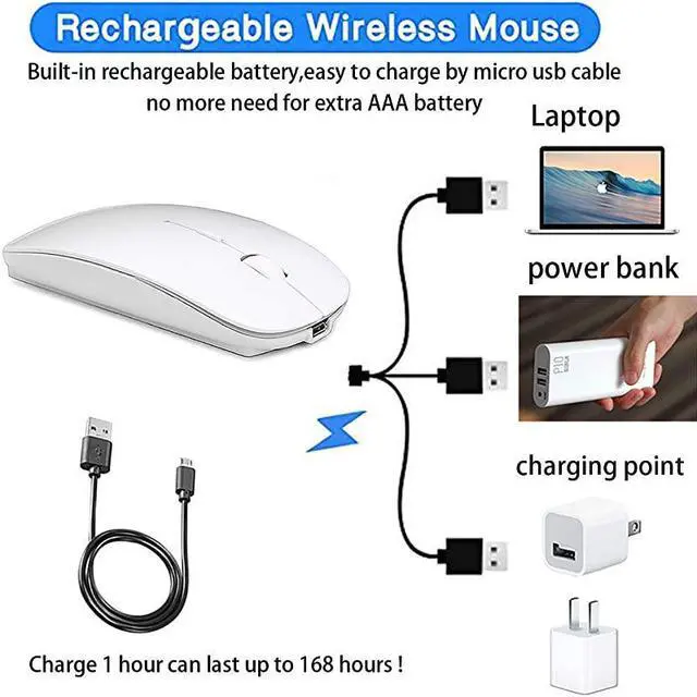 Alt view image 5 of 6 - Mouse Rechargeable Wireless Mouse for MacBook ProWireless Mouse for Laptop PC Computer White