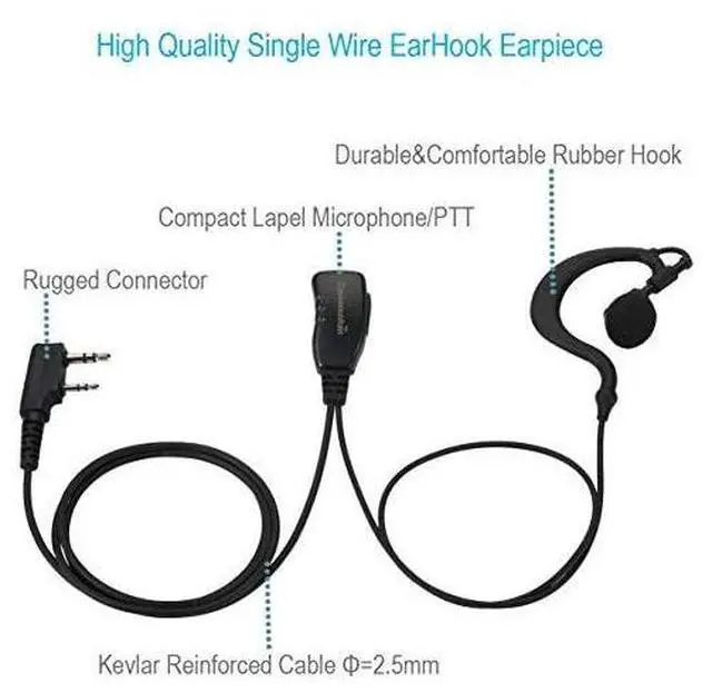 Alt view image 2 of 7 - Wire Earhook Earpiece for Baofeng Radios BF-F8HP BF-F9 UV-82 UV-82HP UV-82C UV-5R UV-5R5 UV-5RA UV-5RE UV-5X3 V2+ and BTECH Retevis TYT Wouxun Kenwood Radios, G Shape Headset