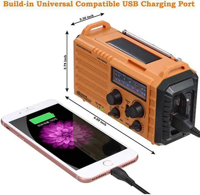 Alt view image 4 of 7 - Solar Hand Crank AMFMSWNOAA Weather Alert Battery Operated Portable Radio with Compass 5W LED Flashlight Reading Lamp SOS Alarm 2000mAh Power Bank for Cellphone Charger Home Camping