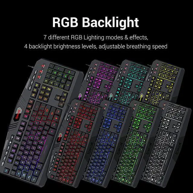 Alt view image 5 of 7 - S101 Wired Gaming Keyboard and Mouse Combo RGB Backlit Gaming Keyboard with Multimedia Keys Wrist Rest and Red Backlit Gaming Mouse 3200 DPI for Windows PC Gamers Black