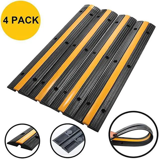 Main image of 4 Pack 1Channel Rubber Cable Protector Ramp Traffic Speed Bump 18000lbs Capacity Heavy Duty Cable Protective Cover Ramp Driveway Hose Cord Track Protector Wires Concealer for Garage Parking