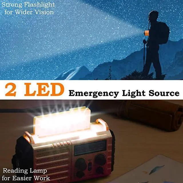 Alt view image 5 of 7 - Solar Hand Crank AMFMSWNOAA Weather Alert Battery Operated Portable Radio with Compass 5W LED Flashlight Reading Lamp SOS Alarm 2000mAh Power Bank for Cellphone Charger Home Camping
