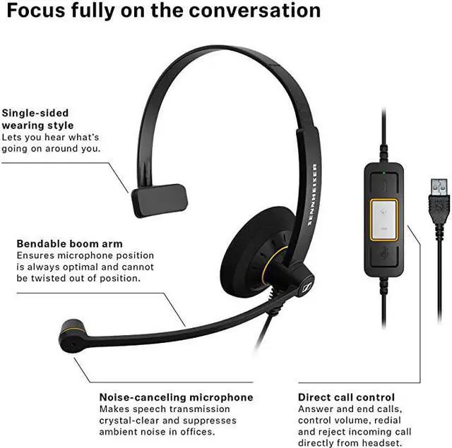 Alt view image 2 of 6 - SC 30 USB ML 504546 SingleSided Business Headset | For Skype for Business | with HD Sound NoiseCancelling Microphone USB Connector Black