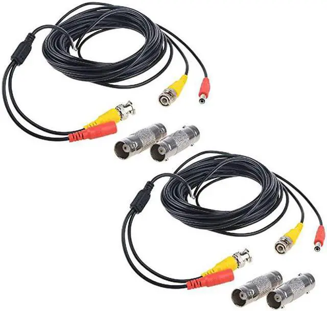 Main image of 2Pack 25ft HD Video Power Security Camera Cables PreMade AllinOne Extension Wire Cord with BNC Connectors for CCTV Security Camera Black