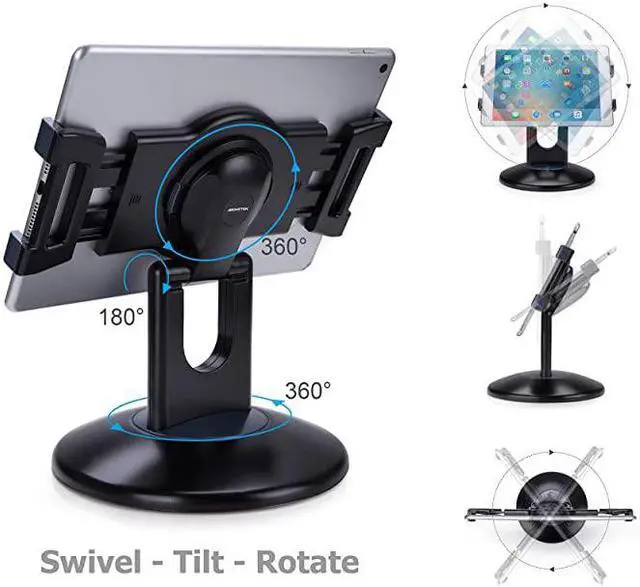 Alt view image 3 of 7 - Retail Kiosk iPad Stand 360° Rotating Commercial Tablet Stand 6135 iPad Mini Pro Business Tablet Holder Swivel Design for Store POS Office Showcase Reception Kitchen Desktop Black