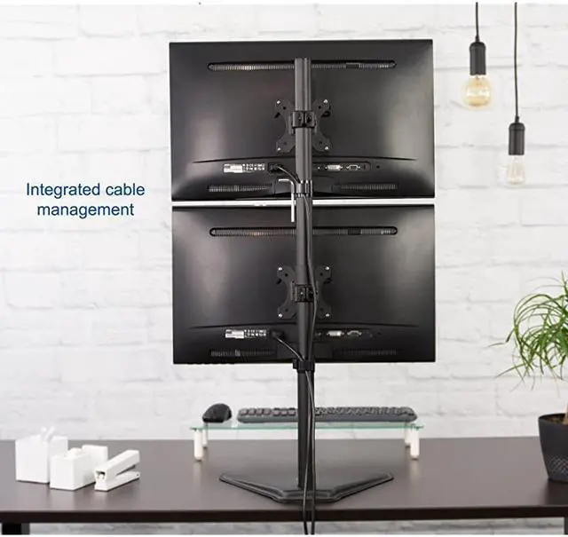 Alt view image 5 of 7 - Dual Monitor Desk Stand Freestanding LCD mount Holds in Vertical Position 2 Screens up to 30 STANDV002L