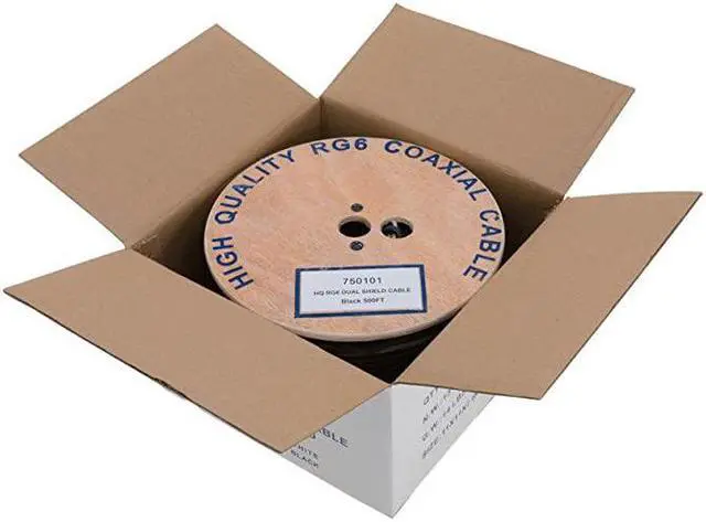 Alt view image 4 of 4 - 500ft Dual Shield Coaxial Cable 18 AWG Copper Clad Steel Conductor Foam PE Core 60 aluminum braid PVC Jacket Reel in Box 500FT Black