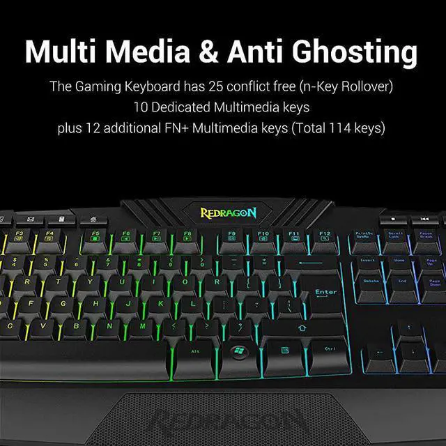 Alt view image 6 of 7 - S101 Wired Gaming Keyboard and Mouse Combo RGB Backlit Gaming Keyboard with Multimedia Keys Wrist Rest and Red Backlit Gaming Mouse 3200 DPI for Windows PC Gamers Black