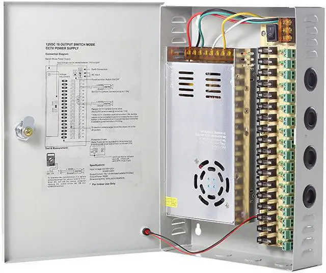 Alt view image 2 of 7 - 18 Channel Power Supply Switch Box CCTV Camera Distribution DC12V 30A Output