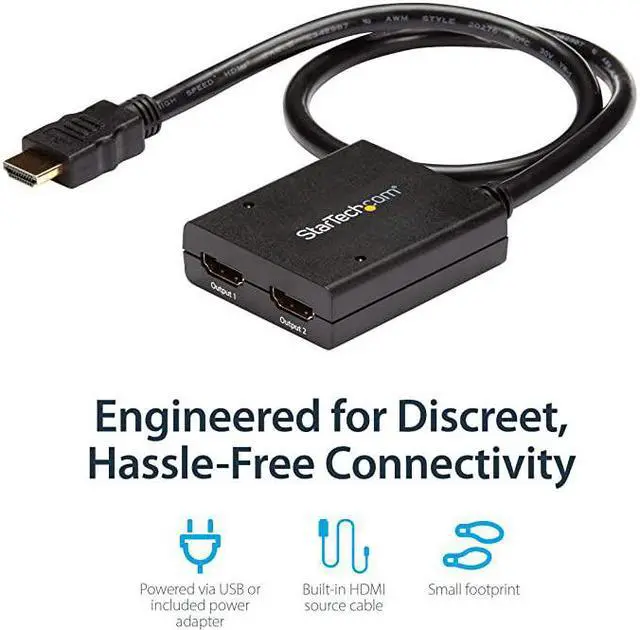 Alt view image 3 of 7 - com 4K HDMI Splitter 1 In 2 Out - 4K 30Hz HDMI 1.4 2 Port Video Splitter Box -with high speed HDMI cable, USB power cable - Black (ST122HD4KU)