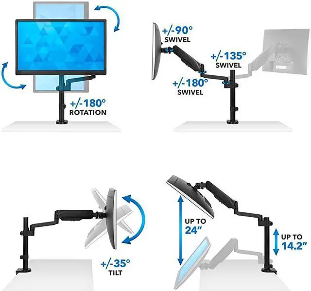 Alt view image 5 of 7 - Single Monitor Arm Mount | Desk Stand | Full Motion Height Adjustable Articulating Gas Spring Arm | Fits 19 21 24 27 29 30 32 Inch VESA Compatible Computer Screen | CClamp and Grommet Base