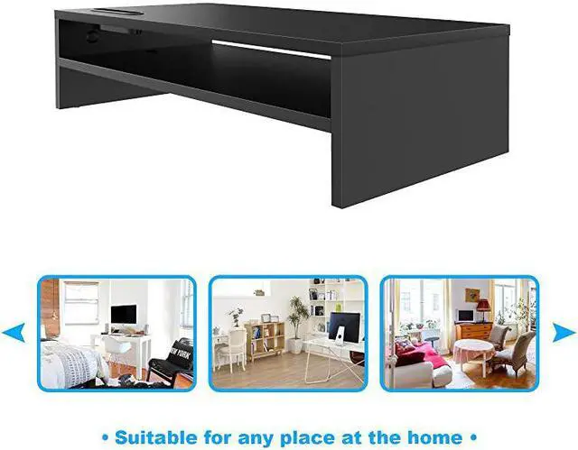 Alt view image 5 of 7 - Wood Monitor Stand Riser 2 Tiers Desk TV Shelf with Cellphone Holder Ergonomic Laptop Printer Stand with Cable Management for Laptop Computer Notebook iMac PC 213 inches Black