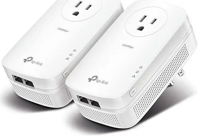 Main image of AV2000 Powerline Adapter 2 Gigabit Ports Ethernet Over Power PlugPlay Power Saving 2x2 MIMO Noise Filtering Extra Power Socket for other Devices Ideal for Gaming TLPA9020P KIT