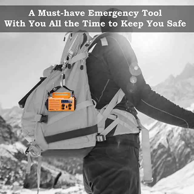 Alt view image 7 of 7 - Solar Hand Crank AMFMSWNOAA Weather Alert Battery Operated Portable Radio with Compass 5W LED Flashlight Reading Lamp SOS Alarm 2000mAh Power Bank for Cellphone Charger Home Camping