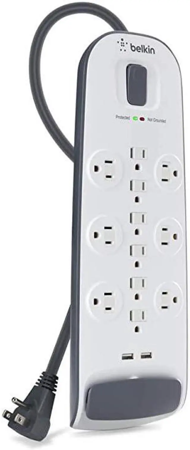 Alt view image 3 of 6 - USB Power Strip Surge Protector - 12 AC Multiple Outlets & 2 USB Ports - 6 ft Long Flat Plug Extension Cord for Home, Office, Travel, Computer Desktop & Charging Brick - White (3,996 Joules)