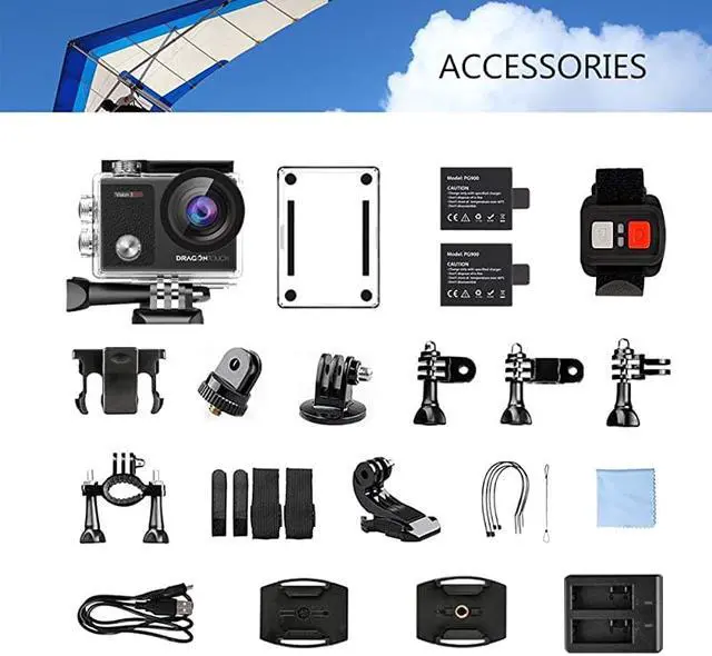 Alt view image 6 of 6 - 4K Action Camera Touch Screen 16MP Vision 3 Pro 100 feet Waterproof Camera Adjustable View Angle WiFi Sports Camera with Remote Control and Helmet Accessories Kit