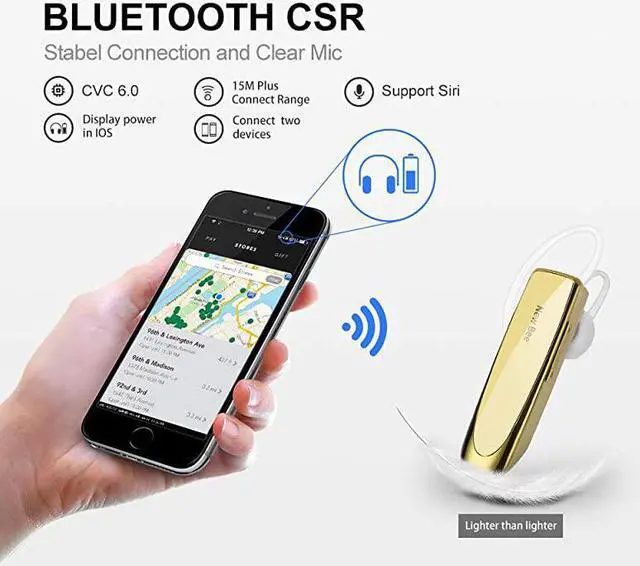 Alt view image 7 of 7 - Bluetooth Earpiece V50 Wireless Handsfree Headset 24 Hrs Driving Headset 60 Days Standby Time with Noise Cancelling Mic Headsetcase for iPhone Android Samsung Laptop Truck Driver White Gold