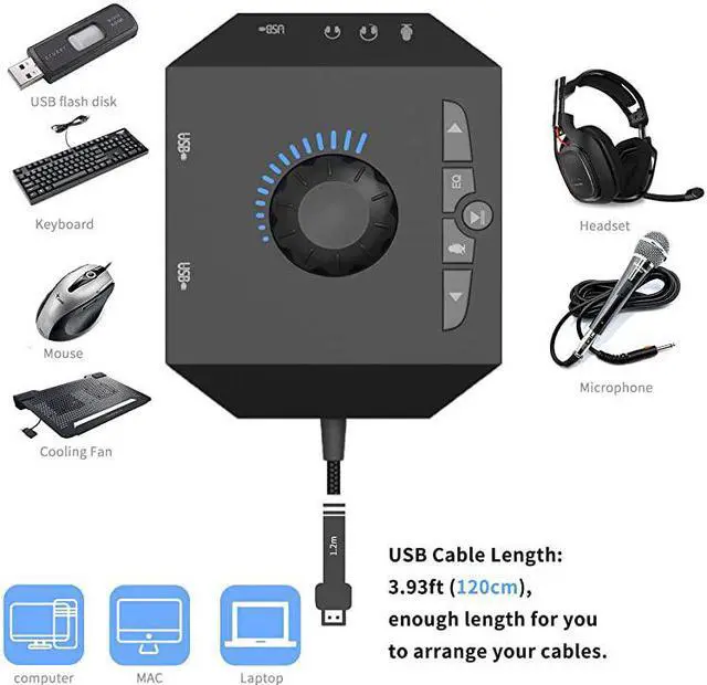 Alt view image 7 of 7 - USB Hub with Audio Adapter  External Sound Card with 35mm Headphone Microphone Jack and Volume Control 3 Port USB Hub for Laptop PC HDD Disk