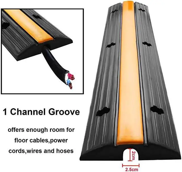 Alt view image 3 of 7 - 4 Pack 1Channel Rubber Cable Protector Ramp Traffic Speed Bump 18000lbs Capacity Heavy Duty Cable Protective Cover Ramp Driveway Hose Cord Track Protector Wires Concealer for Garage Parking
