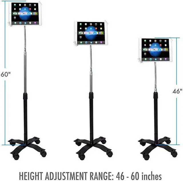 Alt view image 3 of 7 - Compact Security HeightAdjustable Rotating Tablet Stand with Gooseneck Locking Wheels for 714 TabletsiPad 102Inch 7th 8th Gen iPad Pro 129 Gen 3 iPad Air 3 More Black
