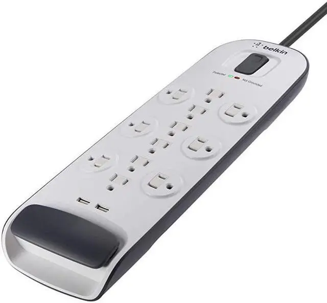 Alt view image 4 of 6 - USB Power Strip Surge Protector - 12 AC Multiple Outlets & 2 USB Ports - 6 ft Long Flat Plug Extension Cord for Home, Office, Travel, Computer Desktop & Charging Brick - White (3,996 Joules)