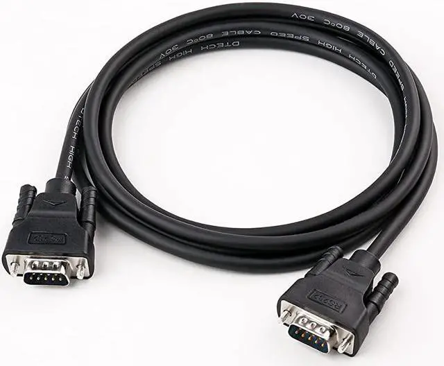 Main image of 10ft DB9 to DB9 RS232 Serial Cable Male to Male Null Modem Cord Cross TX RX line for Data Communication 10 Feet Black