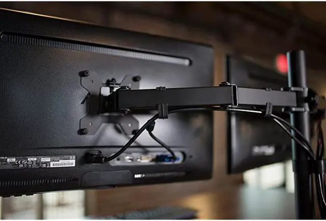 Alt view image 7 of 7 - Dual Monitor Stand Up Desk Mount Extra Tall 39 inch Pole Fully Adjustable Stand for up to 27 inch Screens STANDV012