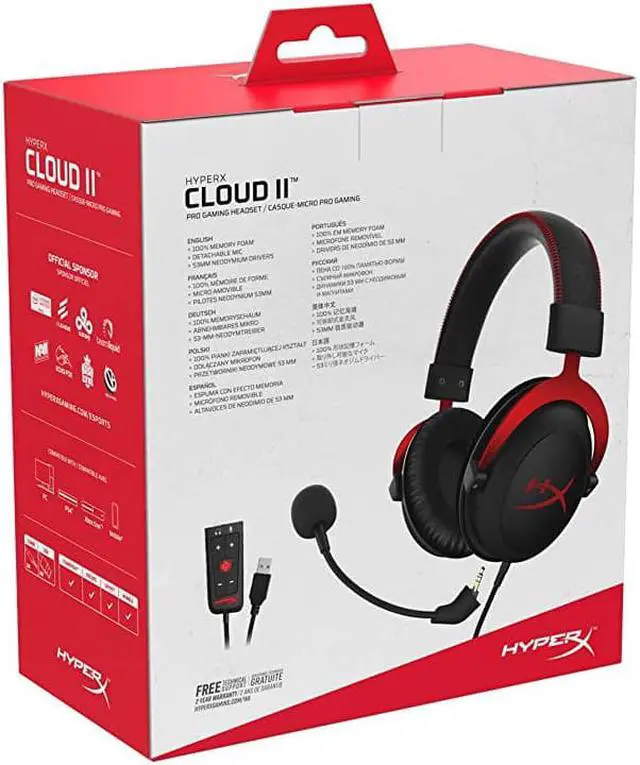 Alt view image 7 of 7 - Cloud II Gaming Headset 71 Surround Sound Memory Foam Ear Pads Durable Aluminum Frame Detachable Microphone Works with PC PS4 Xbox One Red