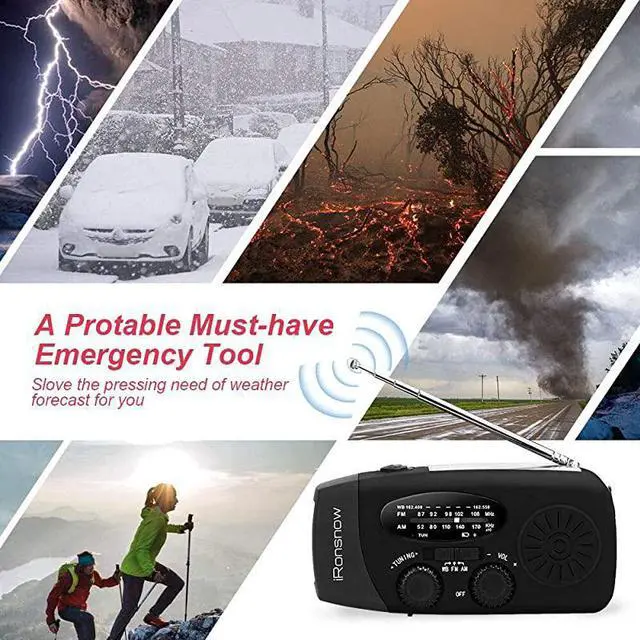 Alt view image 2 of 7 - Upgraded 2000mAh?  Solar Emergency NOAA Weather Radio Dynamo Hand Crank Self Powered AM FM WB Radios 3 LED Flashlight 2000mAh with Charging Indicator Smart Phone Charger Power Bank (Black)