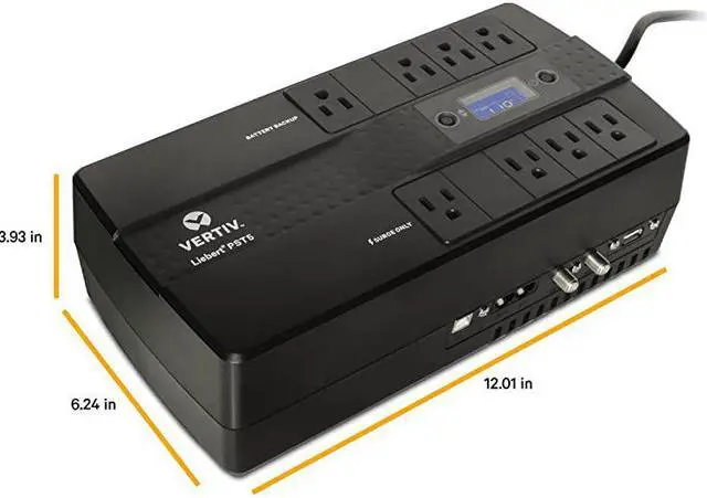 Alt view image 4 of 4 - Vertiv  PST5 850VA 500W UPS with Battery Backup amp Surge Protection Eight outlets and a ThreeYear Full Unit Warranty PST5850MT120