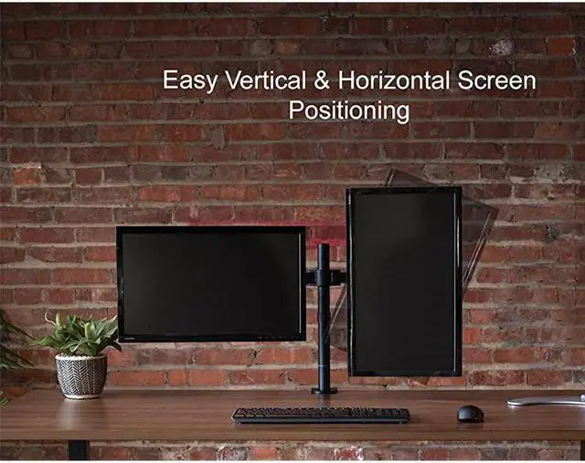 Alt view image 5 of 7 - Dual Monitor Stand Up Desk Mount Extra Tall 39 inch Pole Fully Adjustable Stand for up to 27 inch Screens STANDV012