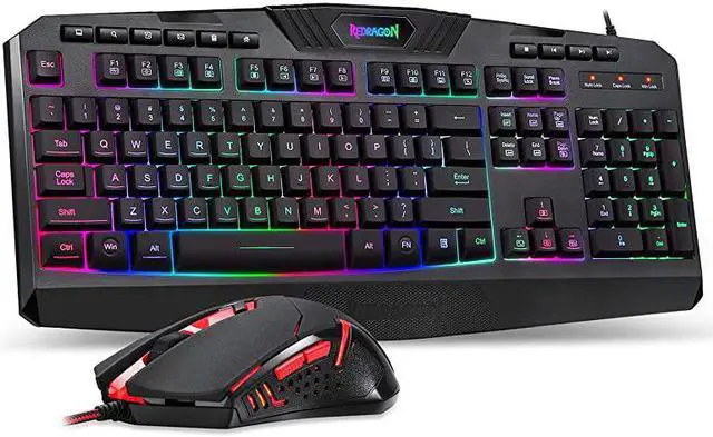 Main image of S101 Wired Gaming Keyboard and Mouse Combo RGB Backlit Gaming Keyboard with Multimedia Keys Wrist Rest and Red Backlit Gaming Mouse 3200 DPI for Windows PC Gamers Black