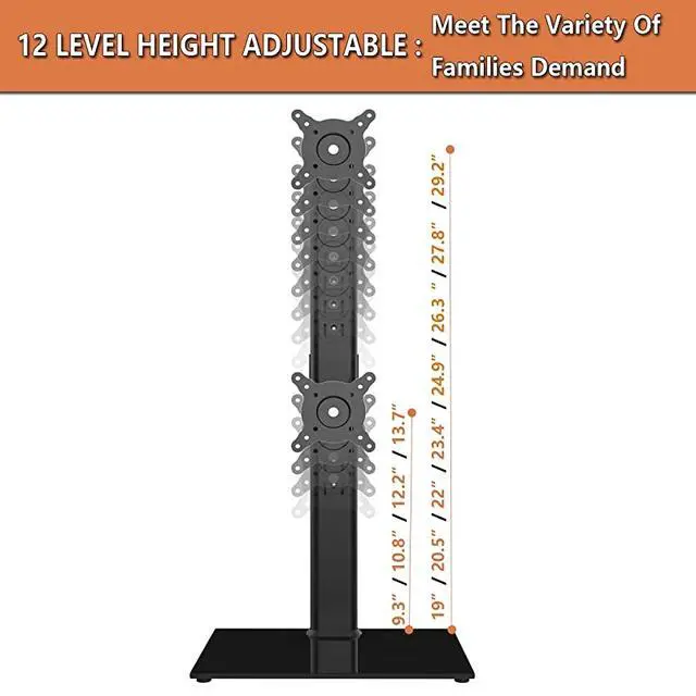 Alt view image 6 of 7 - Monitor Stand Vertical Stack Screen FreeStanding Monitor Riser Fits Two 13 to 30 Inch Screen with Swivel Tilt Height Adjustable Holds One 1 Screen up to 44Lbs HT05B002