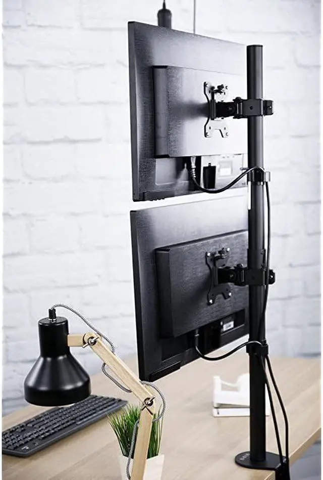 Alt view image 6 of 7 - Dual LCD Monitor Desk Mount Stand Heavy Duty Stacked Holds Vertical 2 Screens up to 32 STANDV002T
