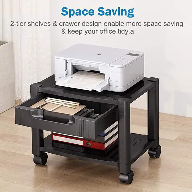 Alt view image 2 of 7 - Printer Stand Under Desk Printer Stand with Cable Management Storage Drawers Height Adjustable Printer Desk with 4 Wheels Lock Mechanism for Mini 3D Printer by