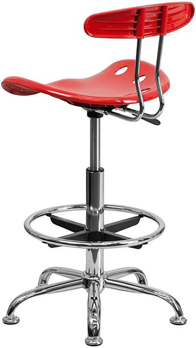 Alt view image 3 of 6 - Vibrant Cherry Tomato and Chrome Drafting Stool with Tractor Seat LF215CHERRYTOMATOGG