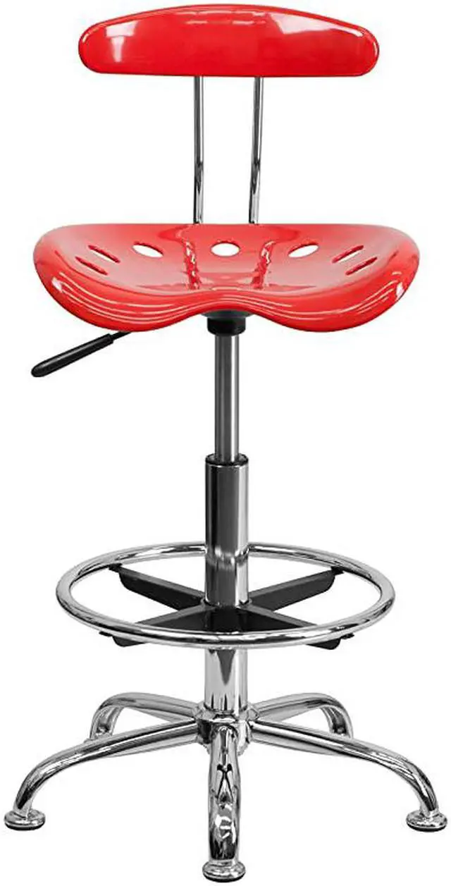 Alt view image 5 of 6 - Vibrant Cherry Tomato and Chrome Drafting Stool with Tractor Seat LF215CHERRYTOMATOGG