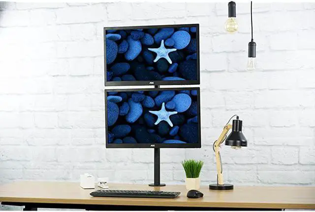 Alt view image 4 of 7 - Dual LCD Monitor Desk Mount Stand Heavy Duty Stacked Holds Vertical 2 Screens up to 32 STANDV002T